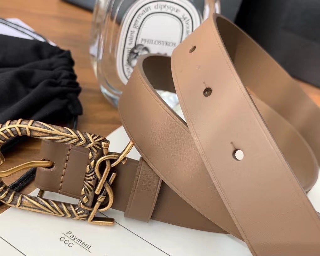 SAINT LAURENT MONOGRAM CELTIC LEATHER BROWN AND GOLD BELT 0400017970125 - Image 3