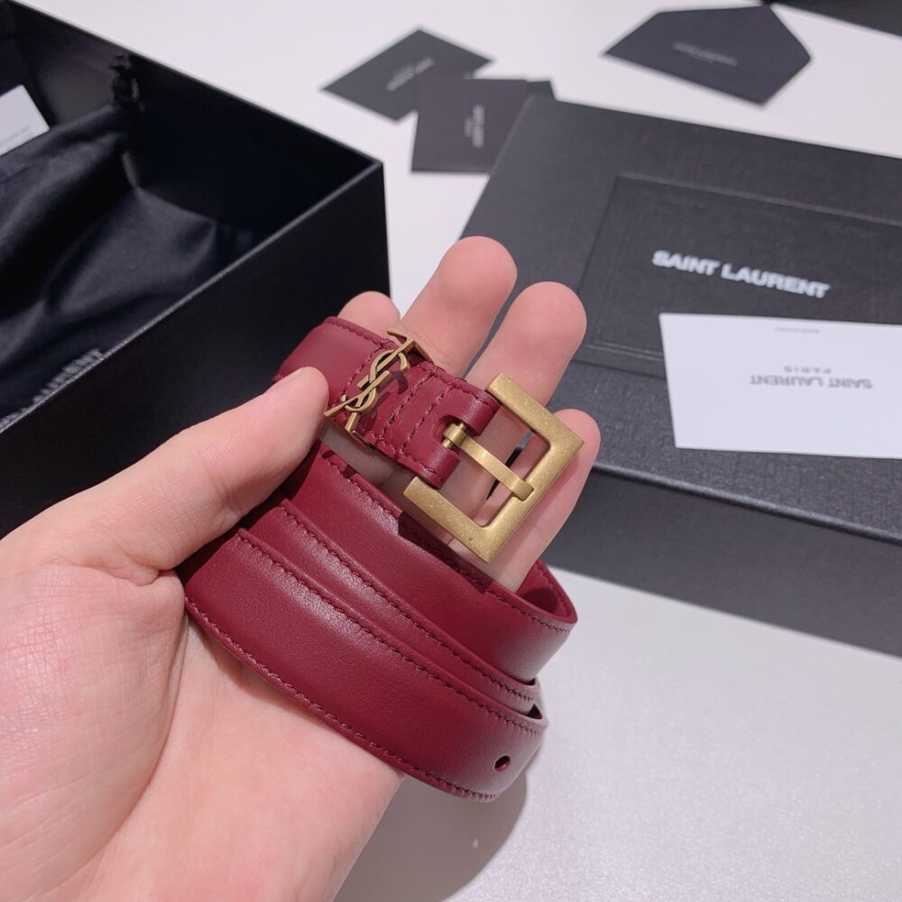 SAINT LAURENT ADJUSTABLE SQUARE BUCKLE BELT RED AND GOLD 634437C0X0W6309 - Image 4