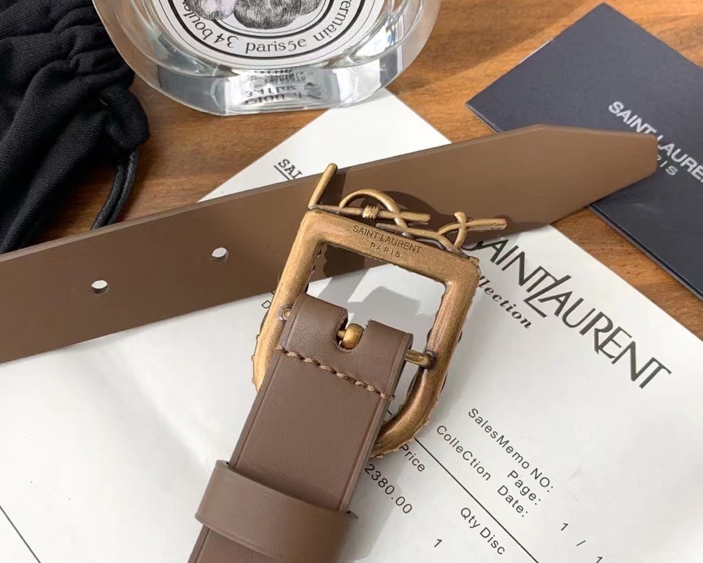 SAINT LAURENT MONOGRAM CELTIC LEATHER BROWN AND GOLD BELT 0400017970125 - Image 4