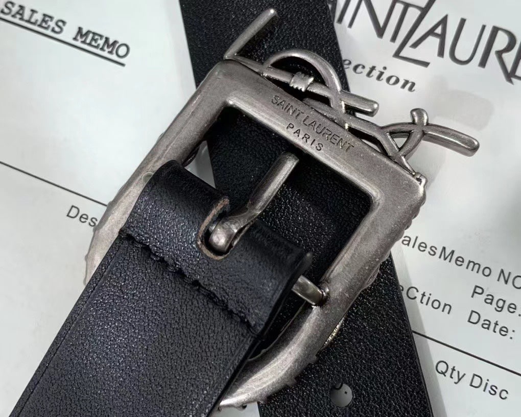 SAINT LAURENT MONOGRAM CELTIC LEATHER BLACK AND SILVER BELT 0400017970125 - Image 5