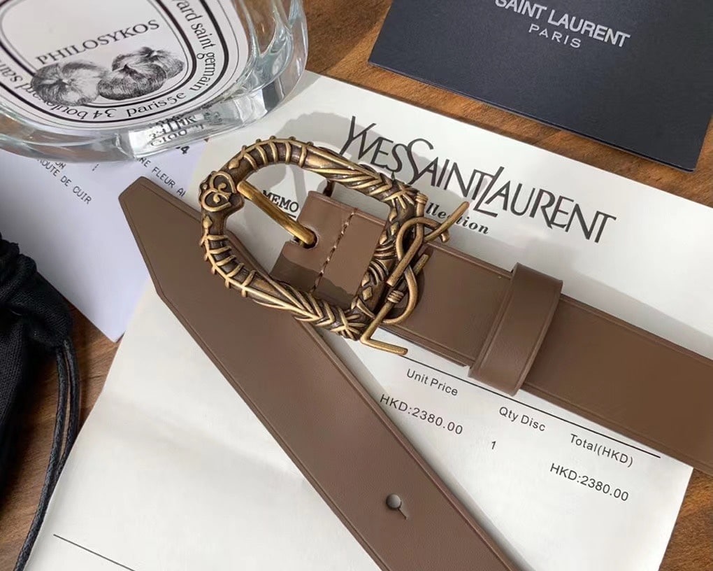 SAINT LAURENT MONOGRAM CELTIC LEATHER BROWN AND GOLD BELT 0400017970125 - Image 5