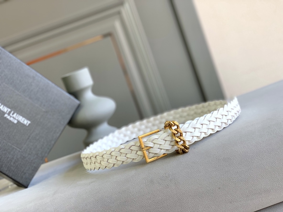 SAINT LAURENT GENUINE LEATHER UNIVERSAL WHITE AND GOLD BELT - Image 6