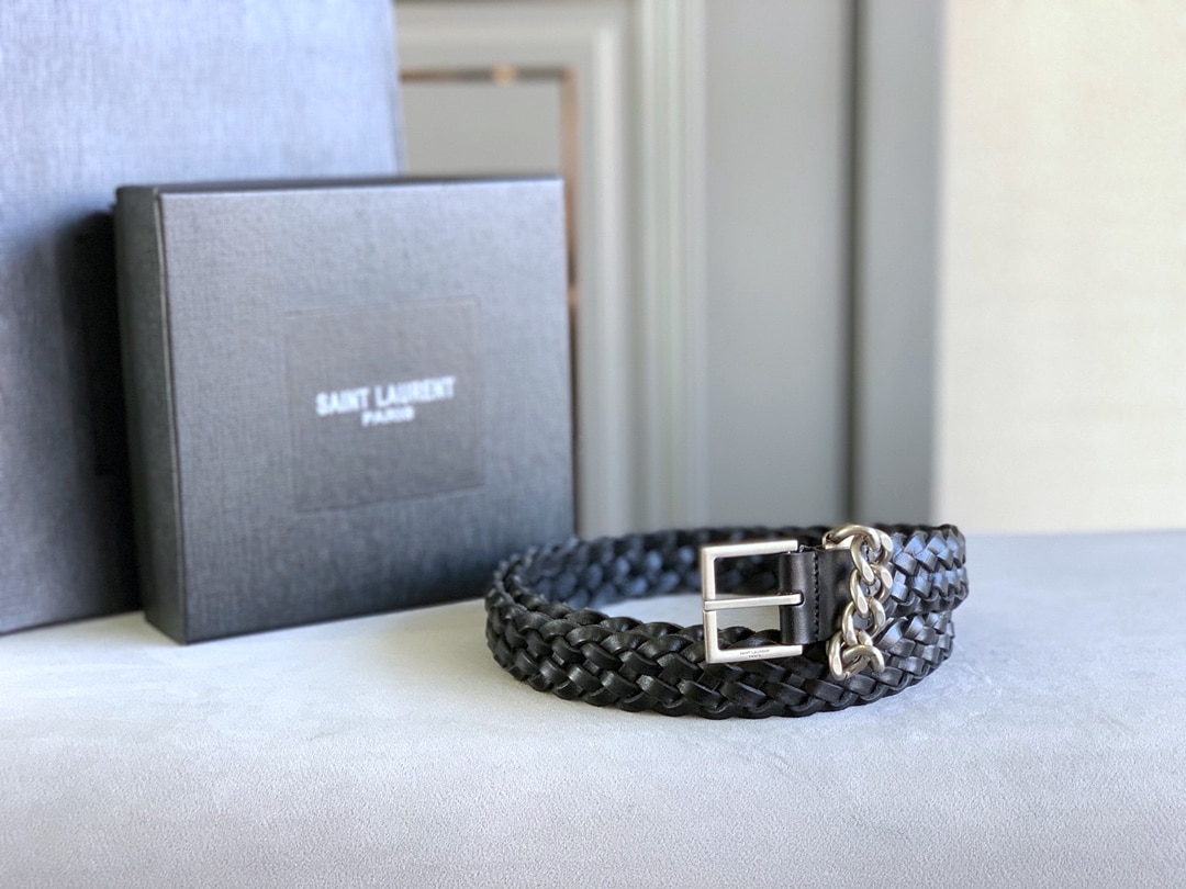 SAINT LAURENT GENUINE LEATHER UNIVERSAL BLACK AND SILVER BELT - Image 7