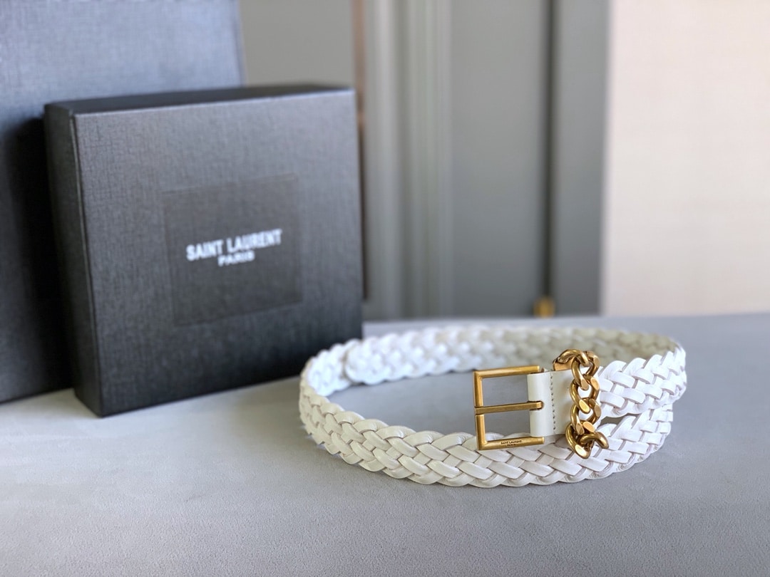 SAINT LAURENT GENUINE LEATHER UNIVERSAL WHITE AND GOLD BELT - Image 7