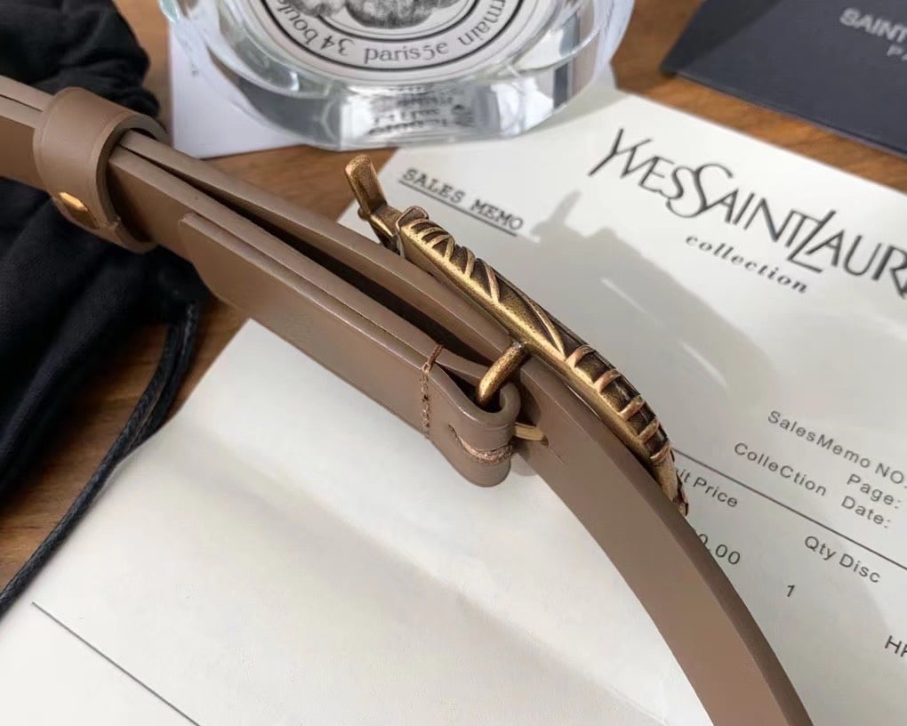 SAINT LAURENT MONOGRAM CELTIC LEATHER BROWN AND GOLD BELT 0400017970125 - Image 7