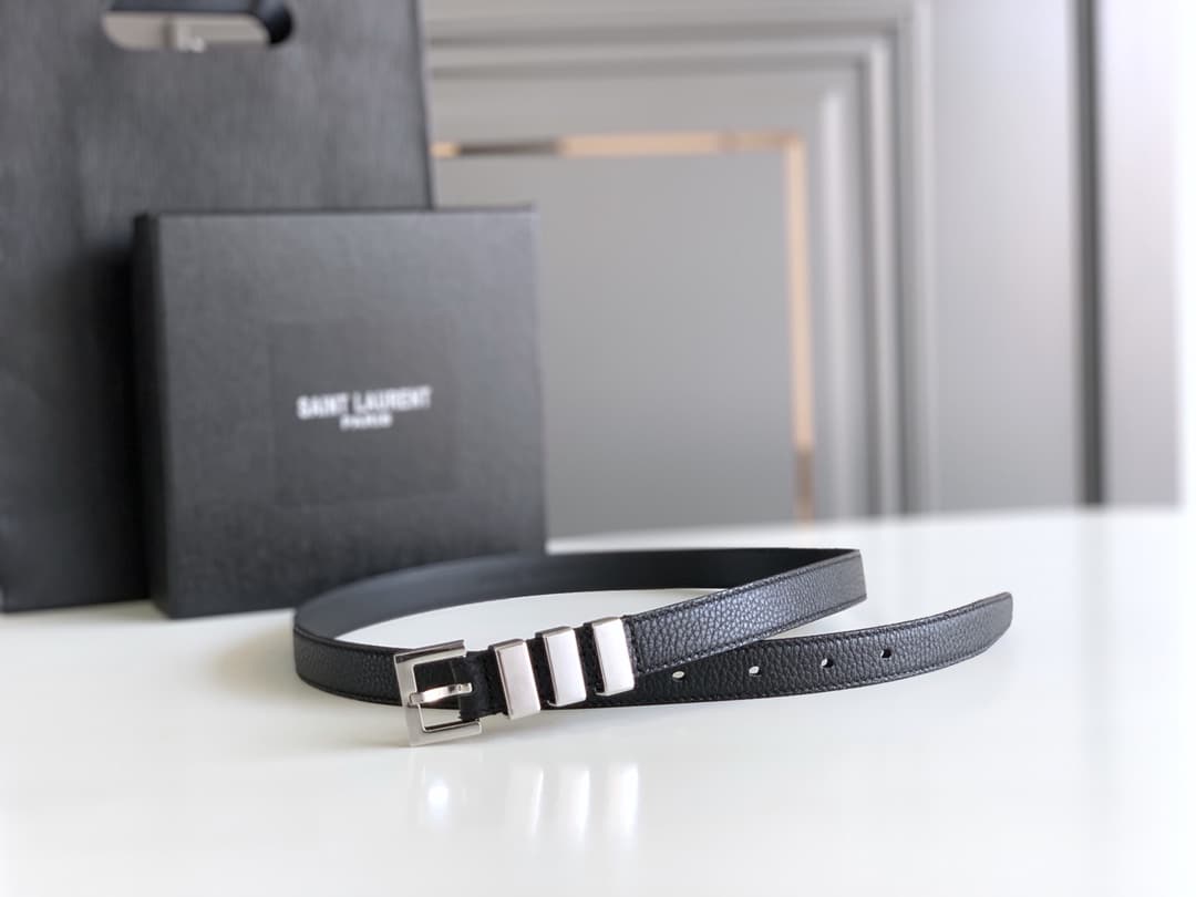 SAINT LAURENT BLACK 3 PASSANTS BLACK AND SILVER BELT 3146292551 - Image 8
