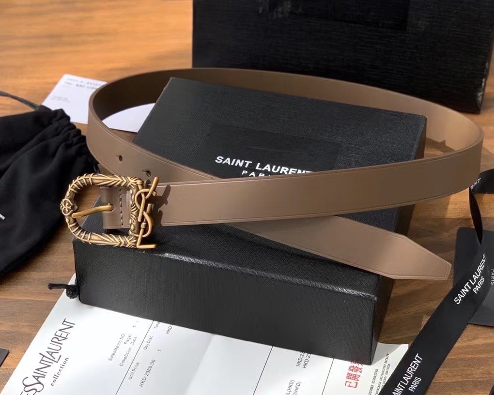 SAINT LAURENT MONOGRAM CELTIC LEATHER BROWN AND GOLD BELT 0400017970125 - Image 8