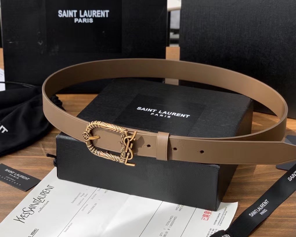 SAINT LAURENT MONOGRAM CELTIC LEATHER BROWN AND GOLD BELT 0400017970125 - Image 9
