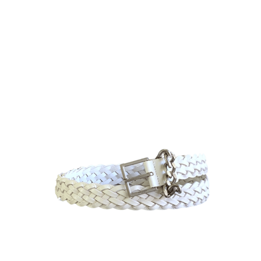 SAINT LAURENT GENUINE LEATHER UNIVERSAL WHITE AND SILVER BELT