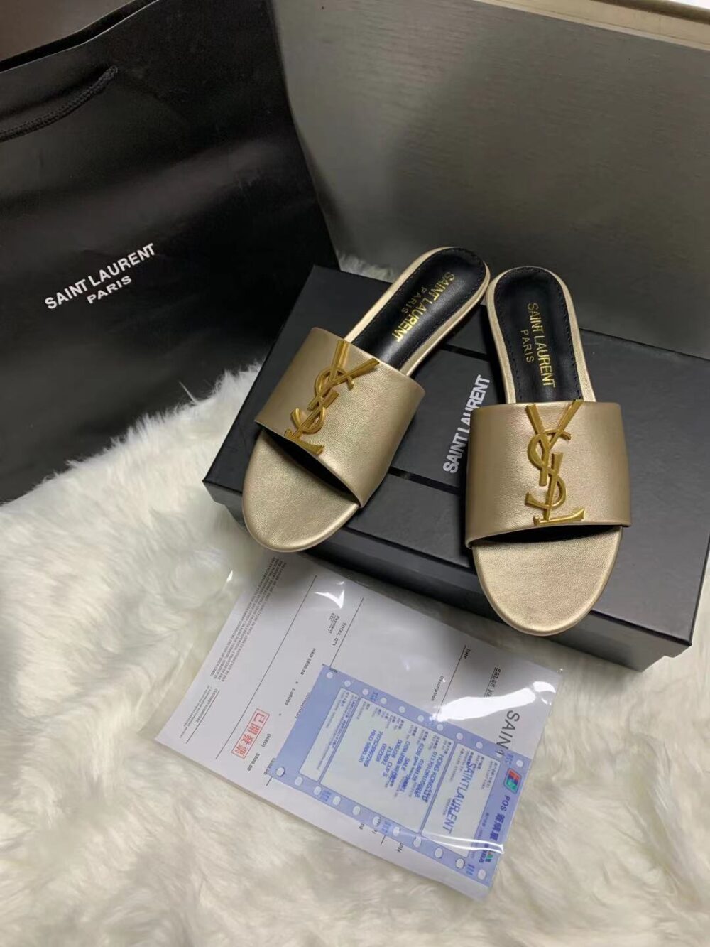 SAINT LAURENT LOGO SLIPPERS METALLIC - Image 7