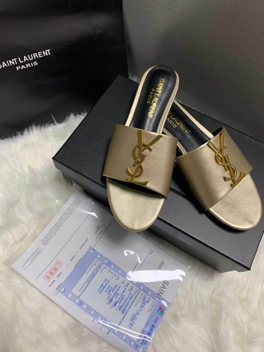 SAINT LAURENT LOGO SLIPPERS METALLIC - Image 6