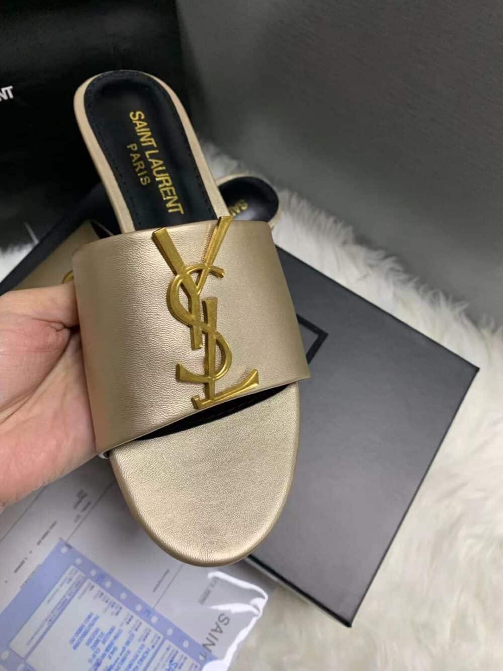 SAINT LAURENT LOGO SLIPPERS METALLIC - Image 5