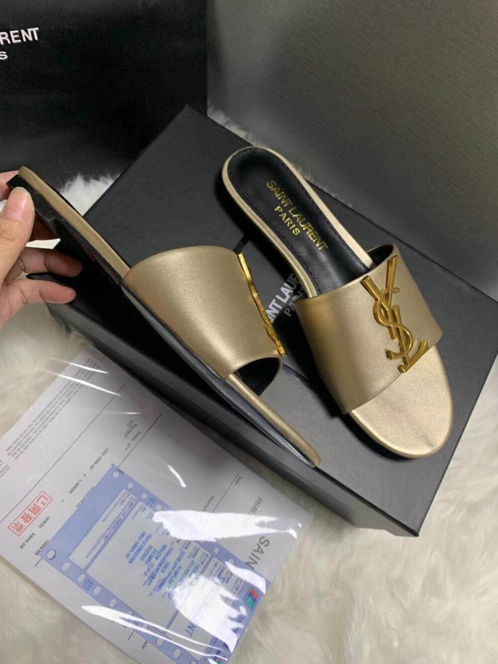SAINT LAURENT LOGO SLIPPERS METALLIC - Image 3