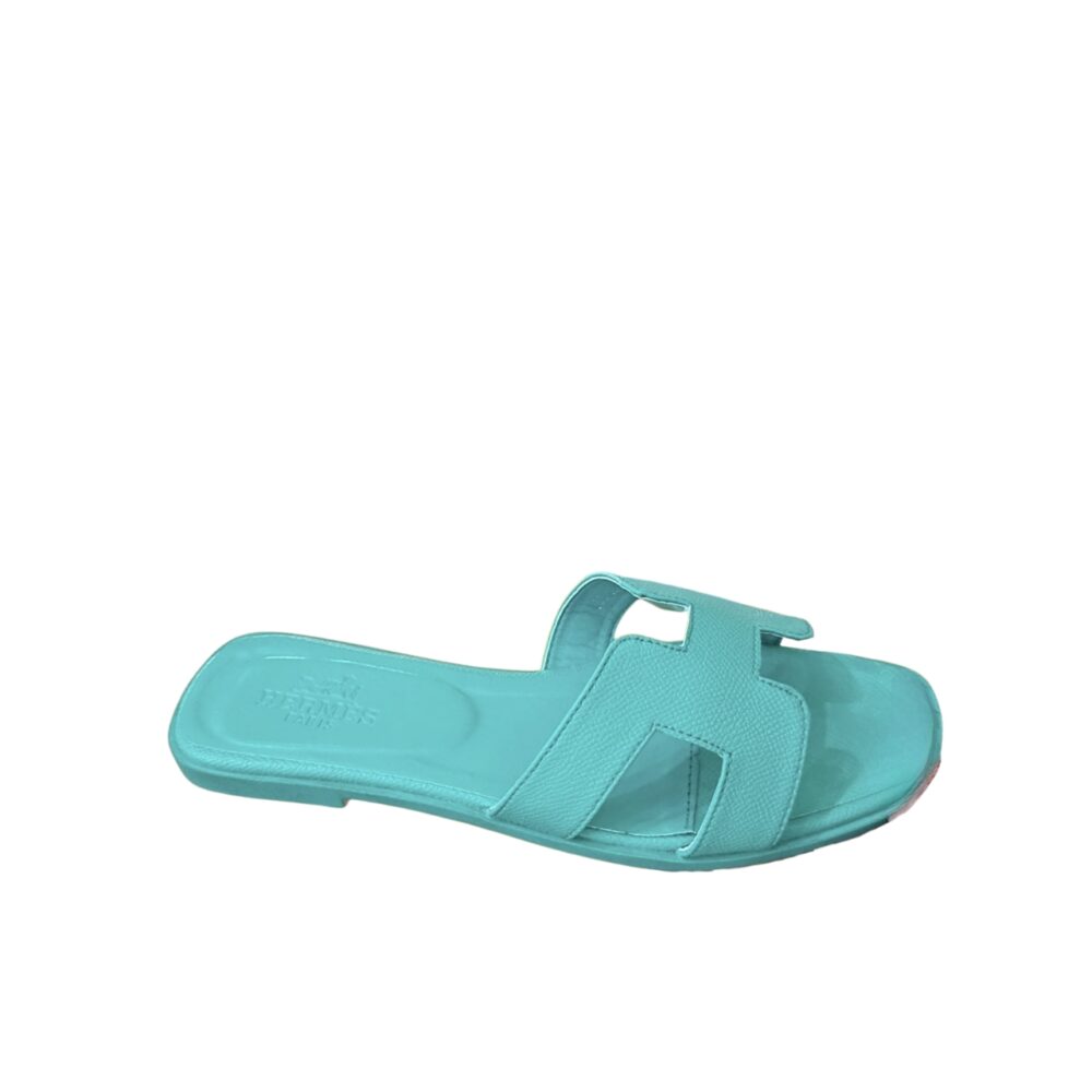 HERMES SLIPPERS FLAT ORAN TURQUOISE H202272Z 3L365