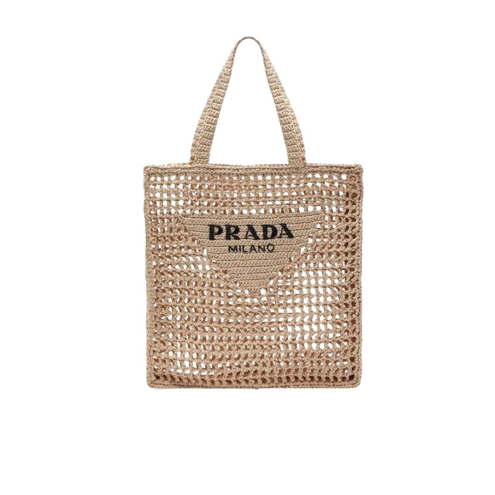 PRADA NATURAL LOGO CROCHET TOTE BAG