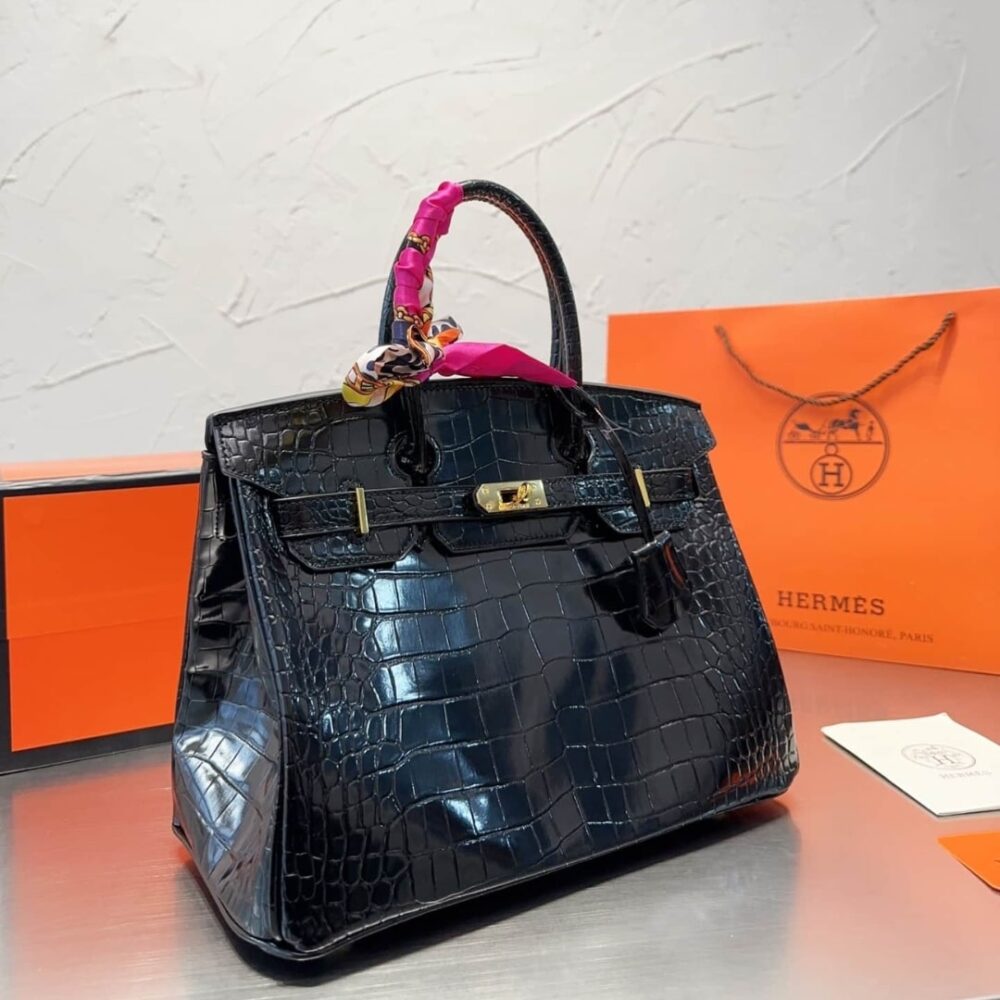 Alternative view of HERMES BIRKIN 30 SHINY POROSUS CROCODILE BLACK NOIR 30CM