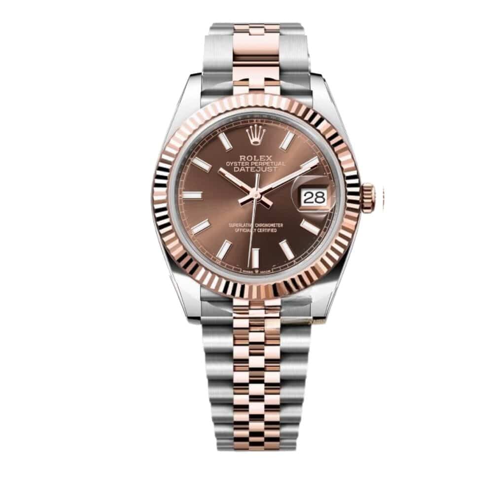 ROLEX OYSTER PERPETUAL DATEJUST DIAL WITH SILVER AND EVEROSE GOLD STRAP CHOCOLATE 36MM