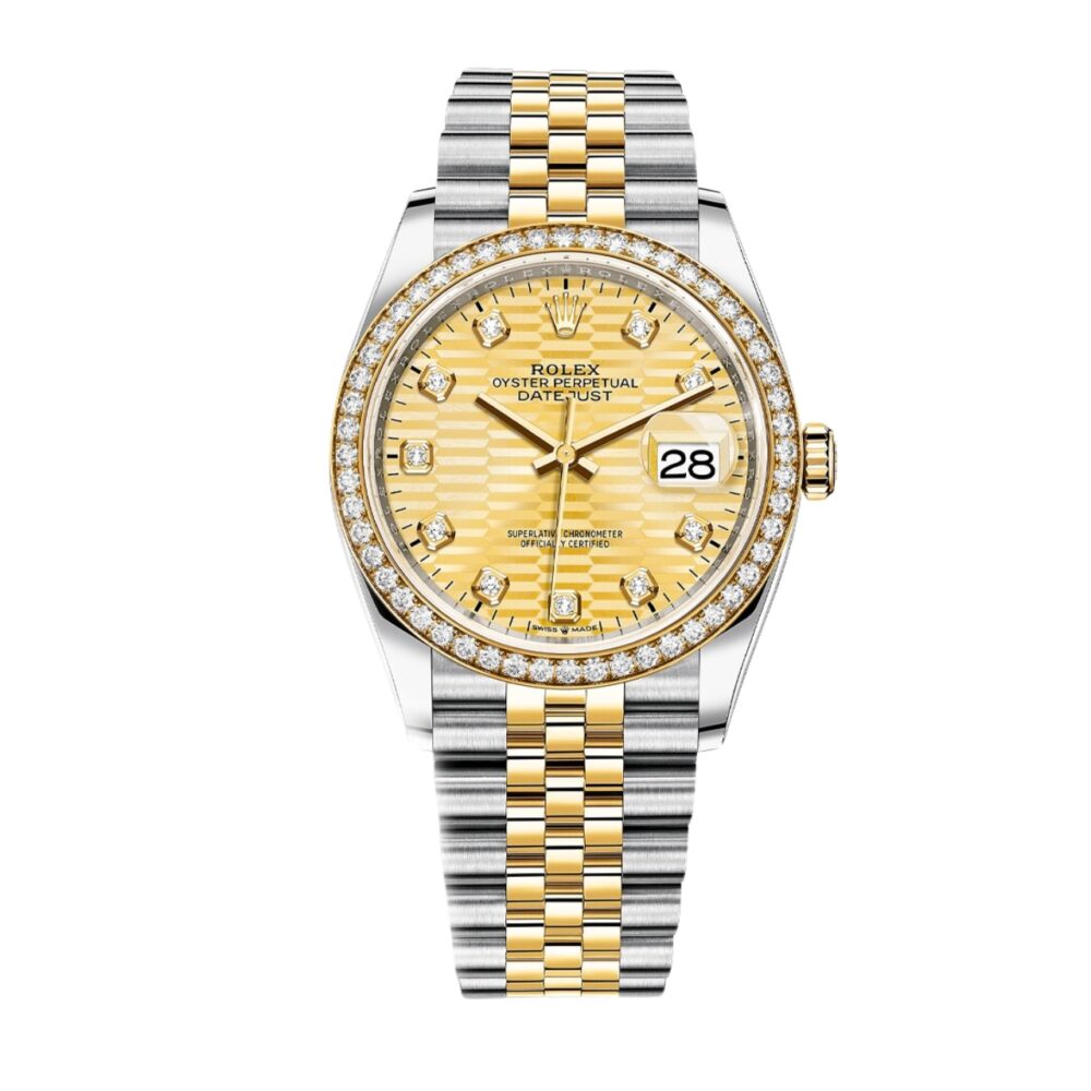 ROLEX OYSTER DATEJUST OYSTERSTEEL GOLDEN FLIP DIAL WITH DIMOND AROUND 36MM