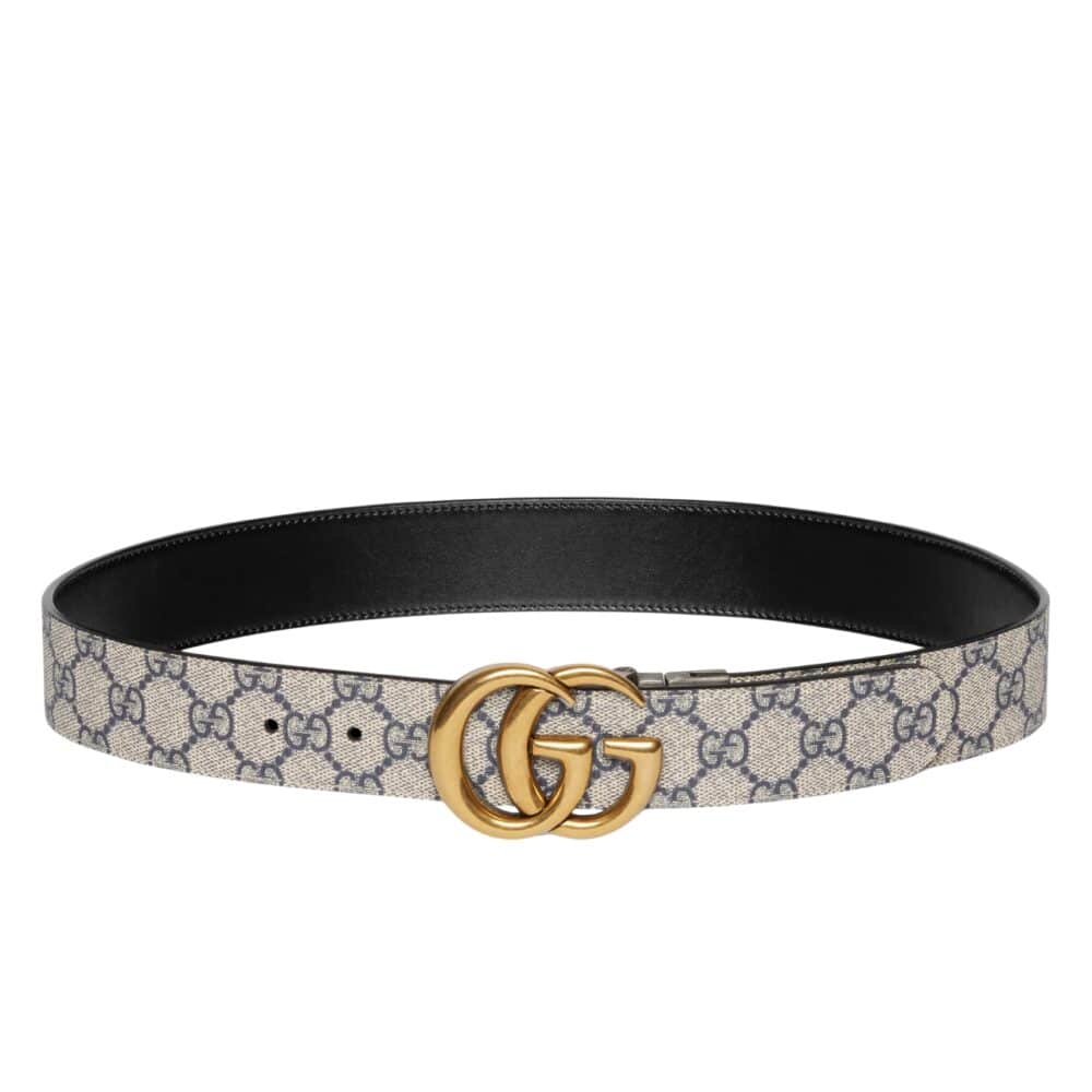 GUCCI GG MARMONT REVERSIBLE BELT GOLD METAL BEIGE BLUE 38MM 659416 92TIC 9769