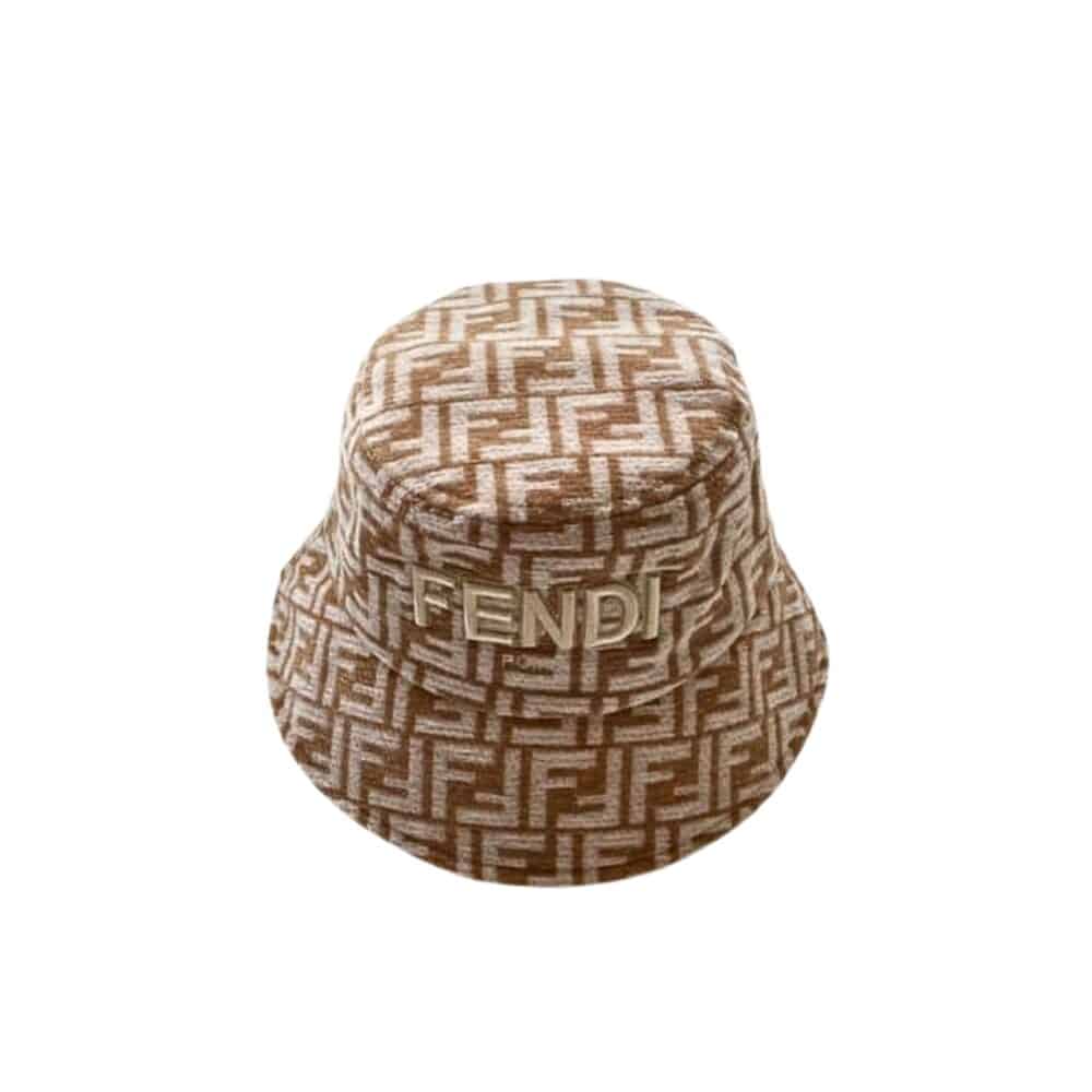 FENDI FABRIC FF MOTIF BUCKET HAT BEIGE