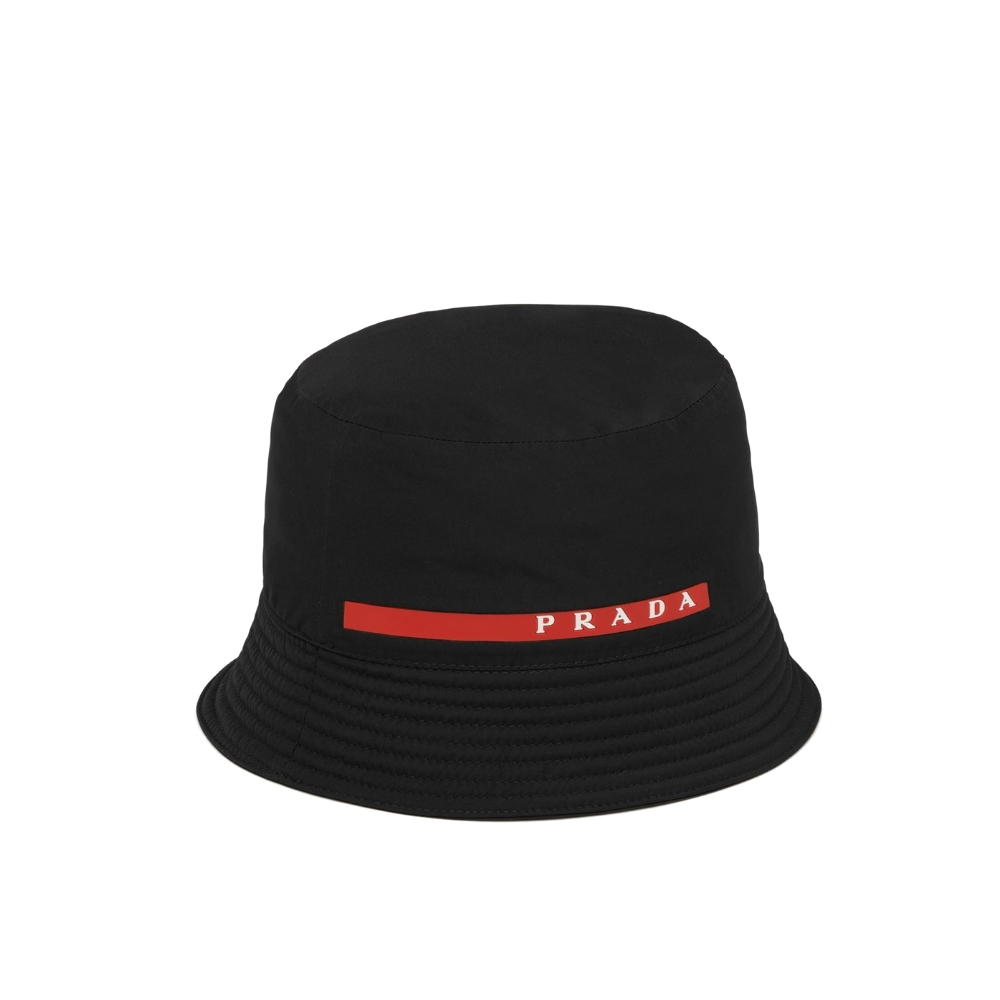 PRADA RE NYLON BUCKET HAT BLACK RED 2HC137 1L4K F0002