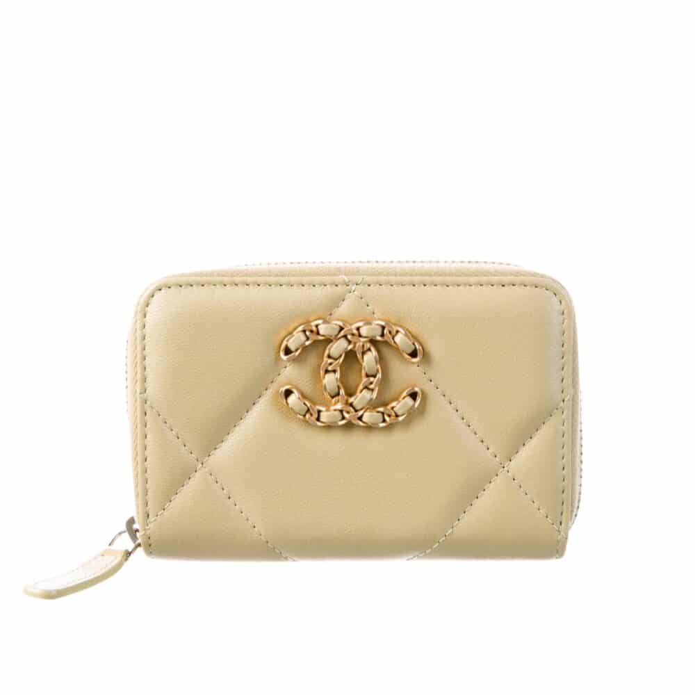 CHANEL 19 CARD HOLDER WITH ZIPPER LEATHER BEIGE WALLET