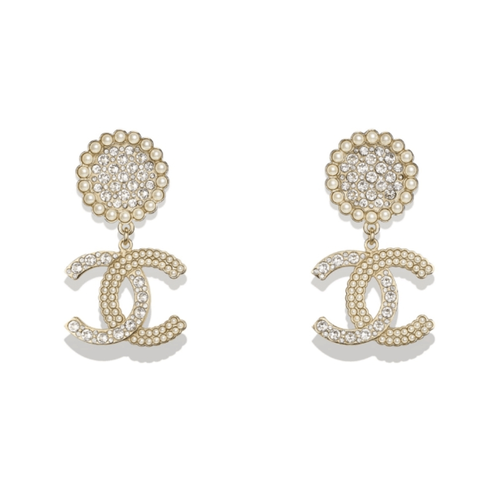 CHANEL CC FAUX PEARL AND CRYSTAL DROP EARRINGS