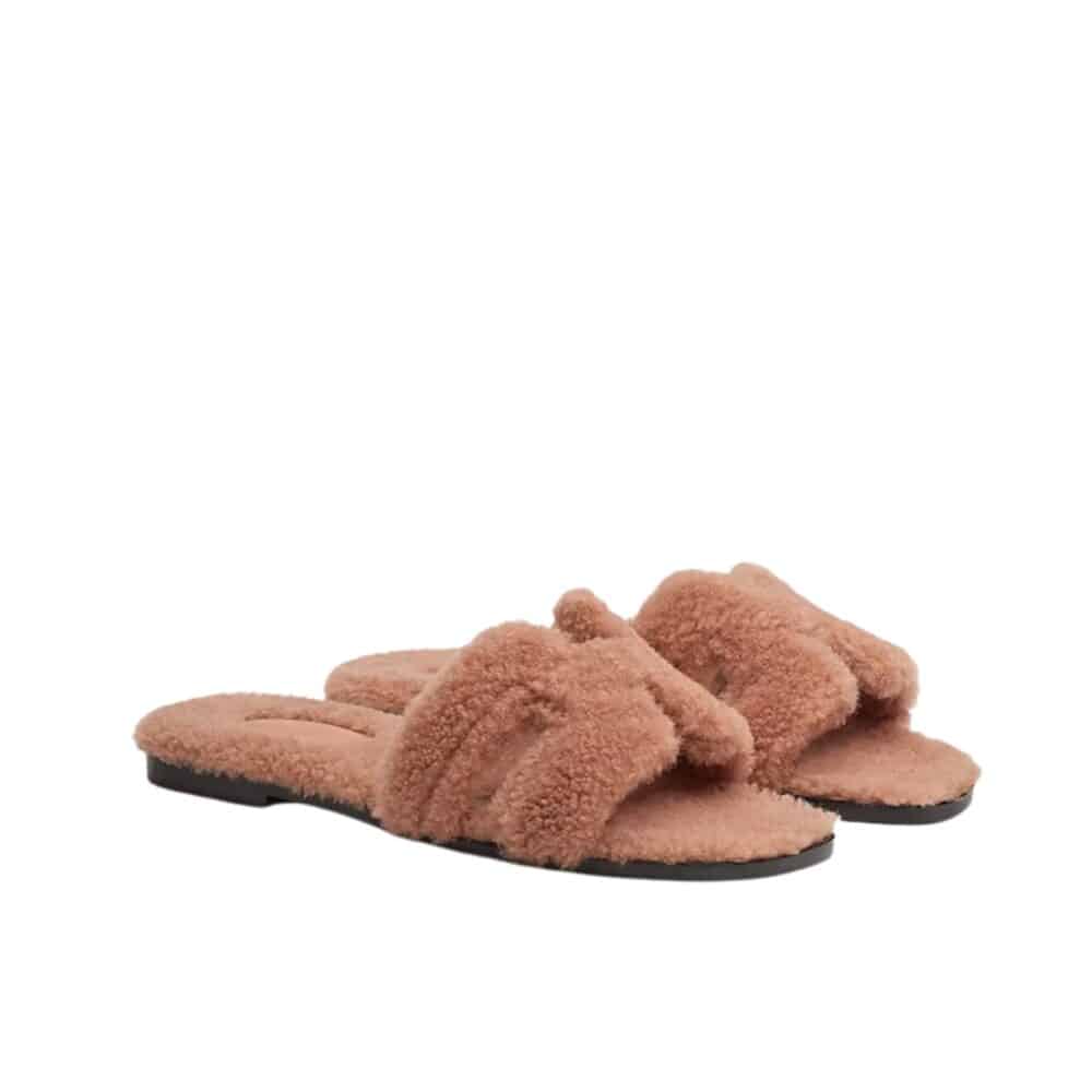 HERMES SHEARLING ORAN TEDDY BEAR SLIPPER SANDALS