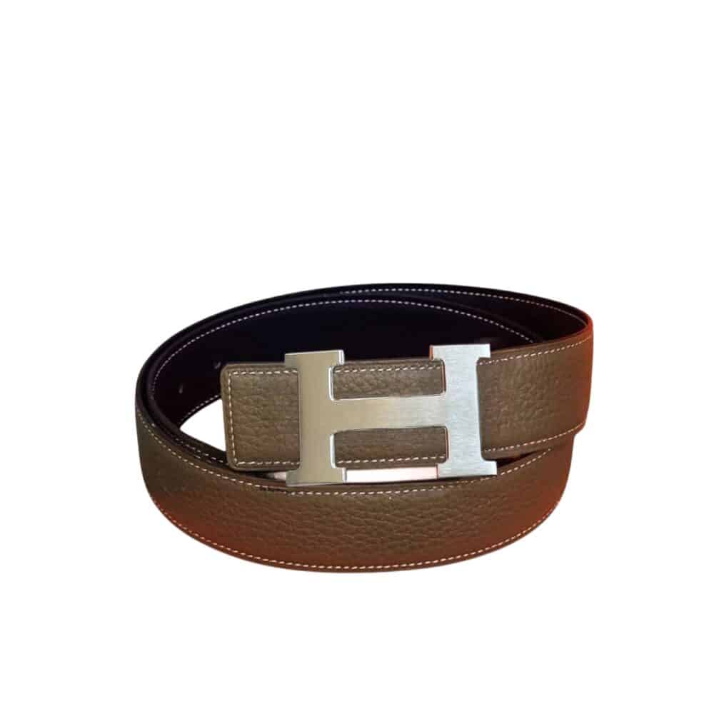 HERMES BELT TOGO SWIFT SILVER BUCKLE BROWN 24MM