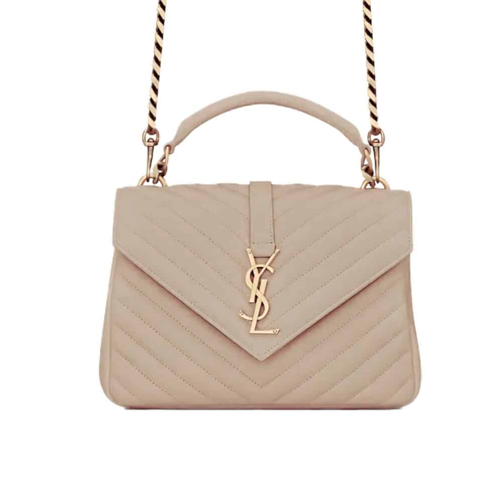 SAINT LAURENT COLLÈGE MEDIUM CHAIN BAG IN QUILTED LEATHER BEIGE 24CM 600279BRM072721