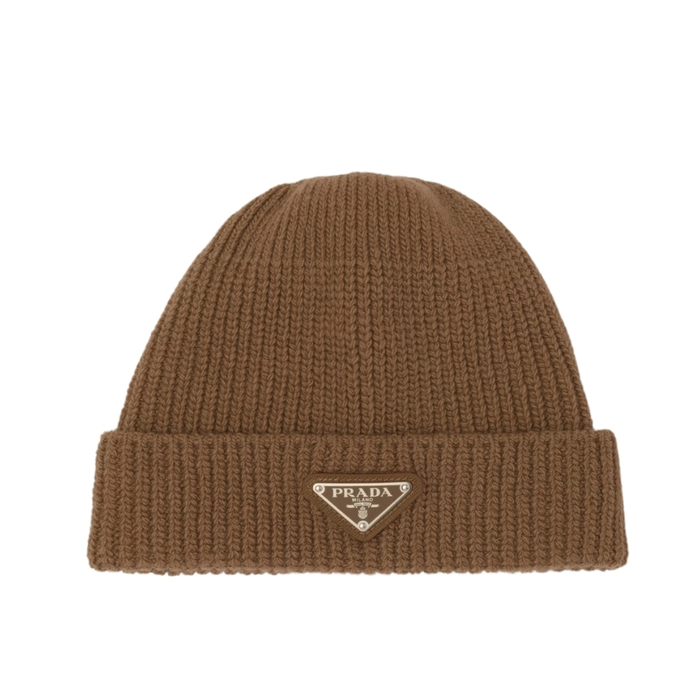 PRADA WOOL AND CASHMERE BEANIE SLIVER BROWN UMD489 3IM F0040 S 211