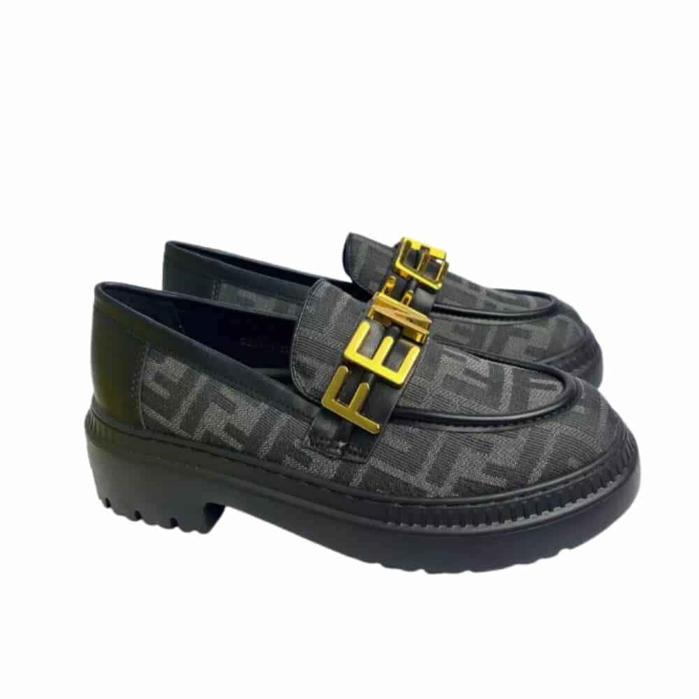 FENDIGRAPHY FF LEATHER LOAFERS GREY