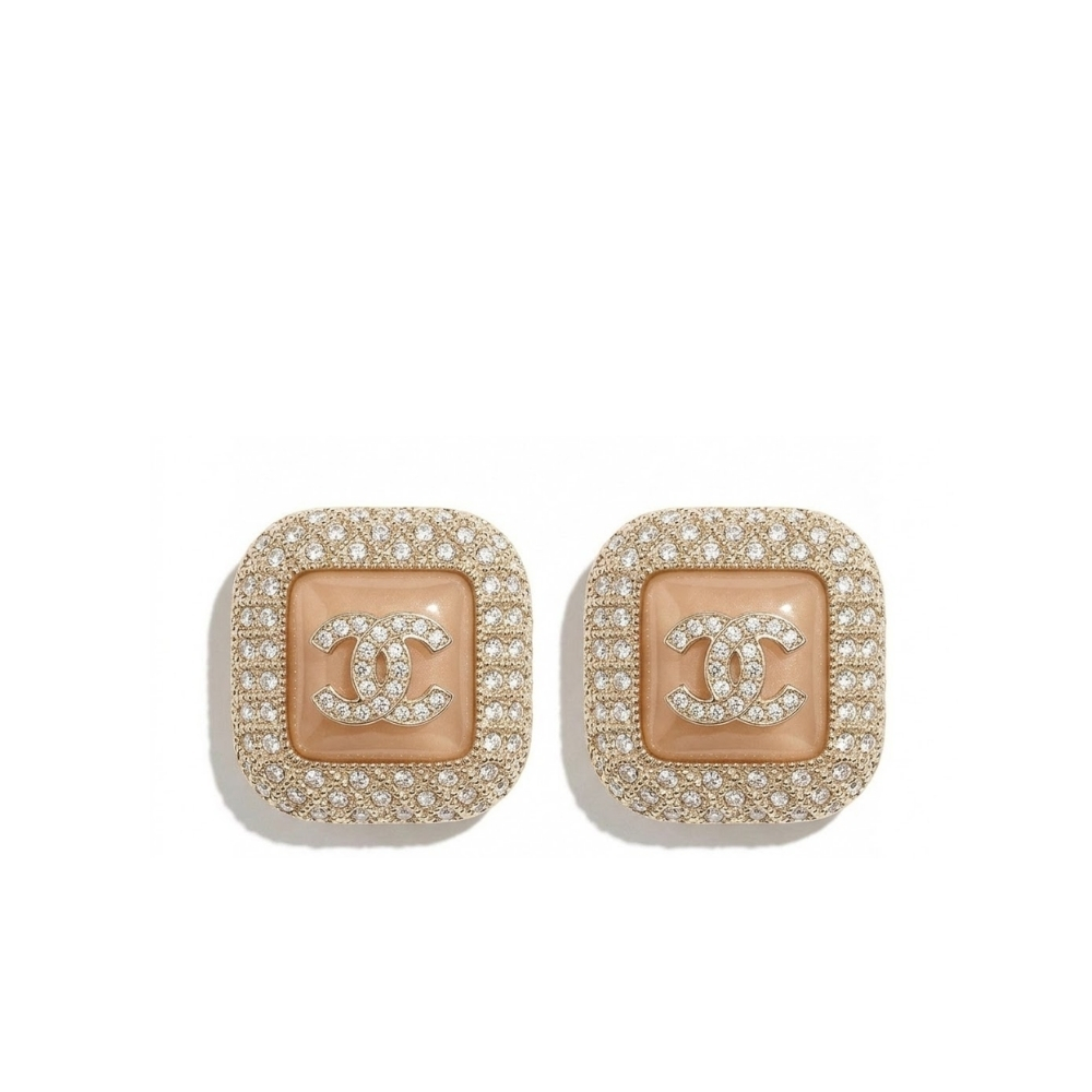 Chanel Square Resin CC Crystal Earrings Pink