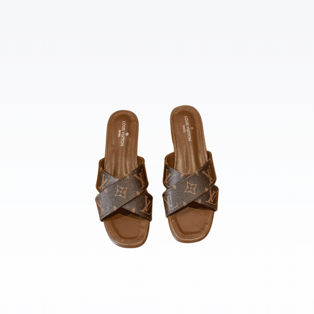 LOUIS VUITTON STRAPPY FLAT MULE MONOGRAM BROWN