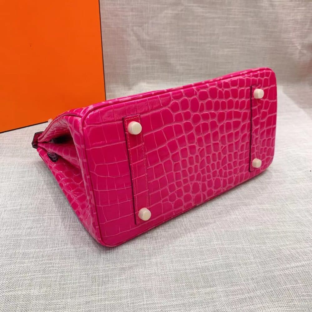 HERMES BIRKIN 30 CROCODILE GOLD-TONED HARDWARE DARK PINK - Image 3