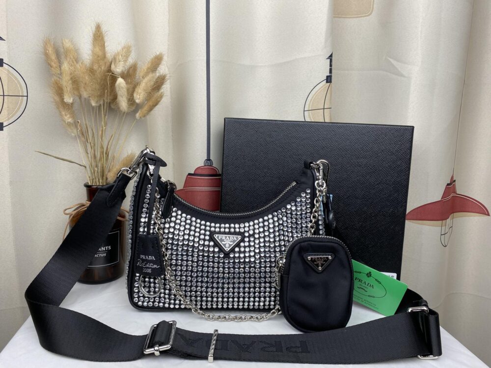 Alternative view of PRADA RE EDITION 2005 SATIN BAG WITH CRYSTALS 23CM 1BH204 2AWL F0T7O V V9L