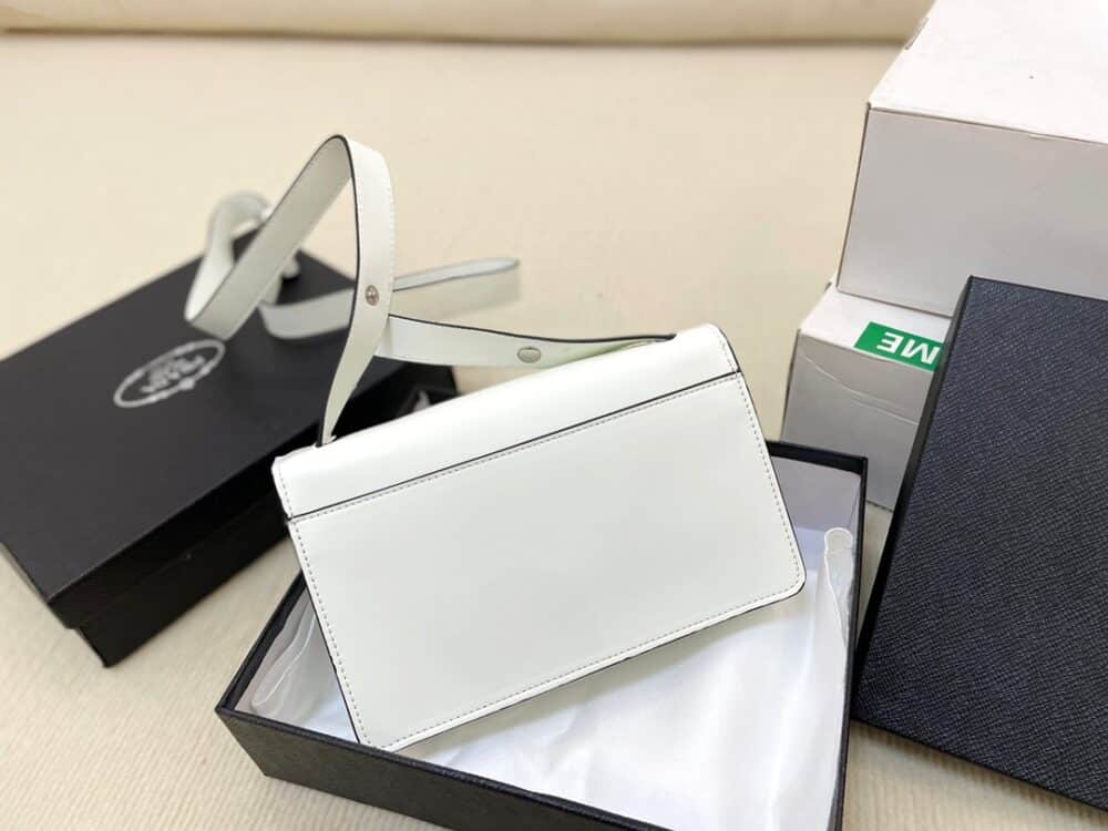 PRADA EMBLÈME BRUSHED-LEATHER BAG WHITE 1BD321_ZO6_F0PG7_V_OTO - Image 6