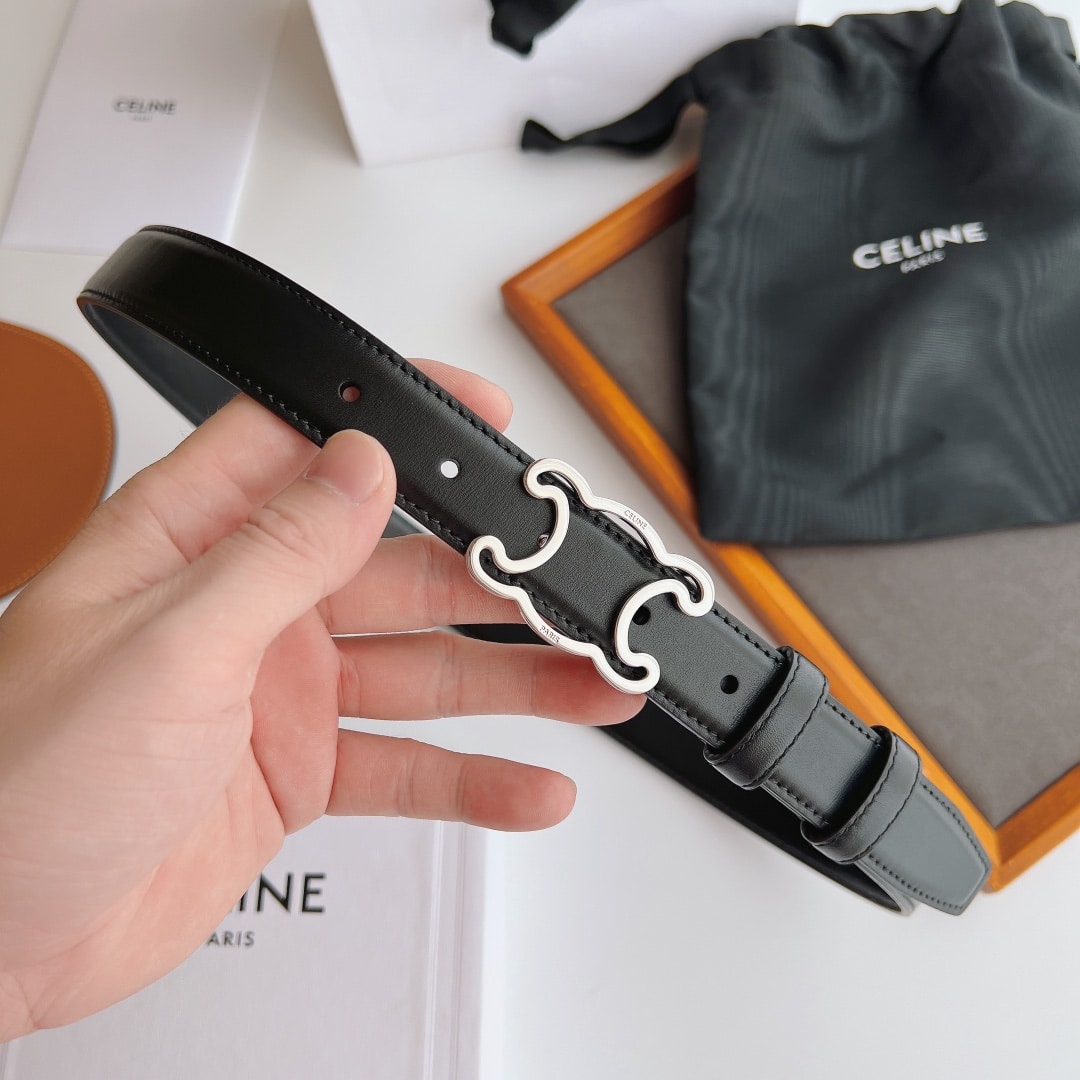 CELINE SMALL TRIOMPHE BLACK BELT IN NATUTAL CALFSKIN GOLD METAL 2.5CM - Image 3