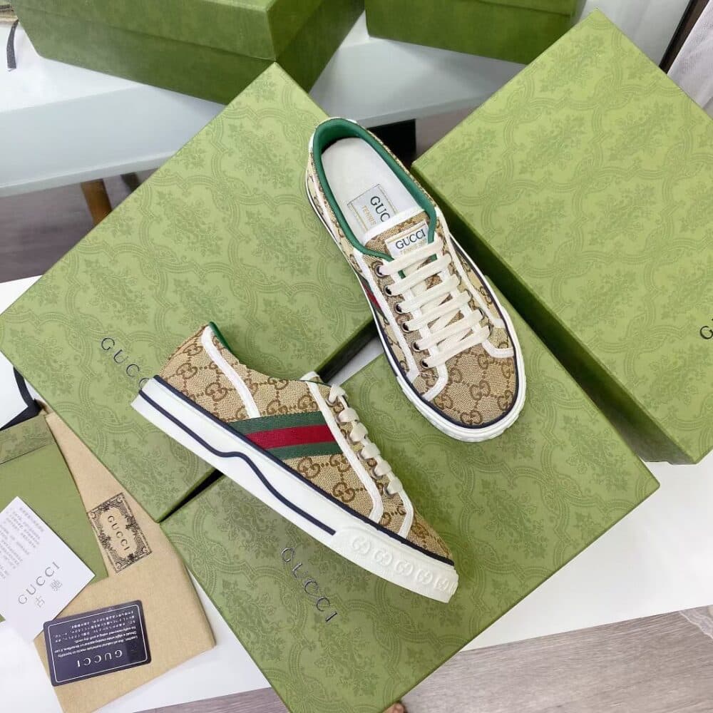 GUCCI TENNIS 1977 SNEAKER BEIGE ABONY 606111 HVK20 9766 - Image 9
