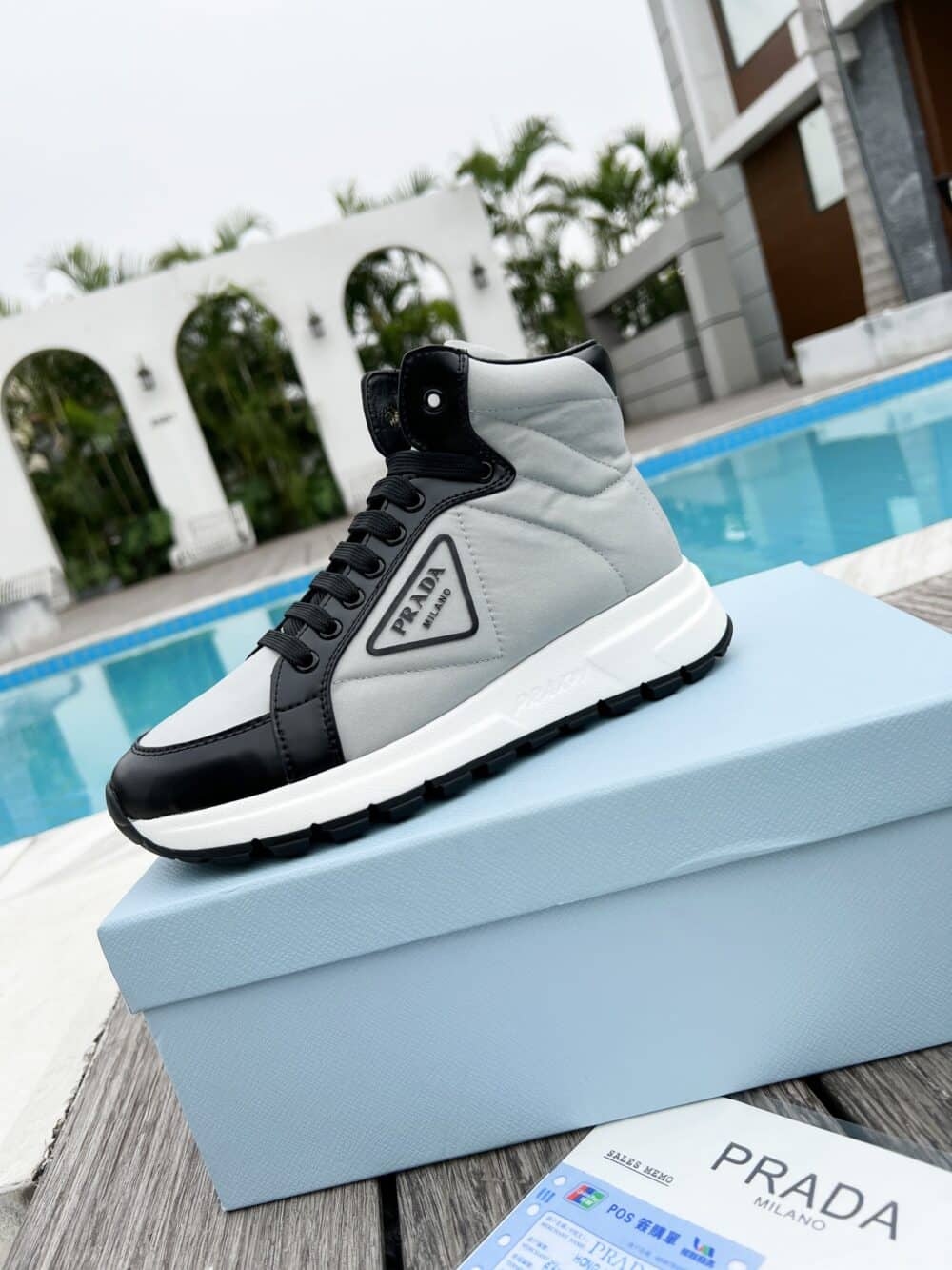 PRADA PRAX 01 RE NYLON AND BRUSHED LEATHER SNEAKERS GREY - Image 5