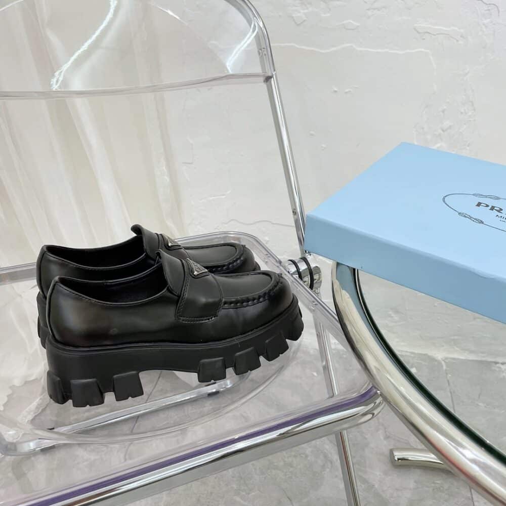 PRADA MONOLITH BRUSHED BLACK LEATHER LOAFERS 2DE129B4LF0002 - Image 7
