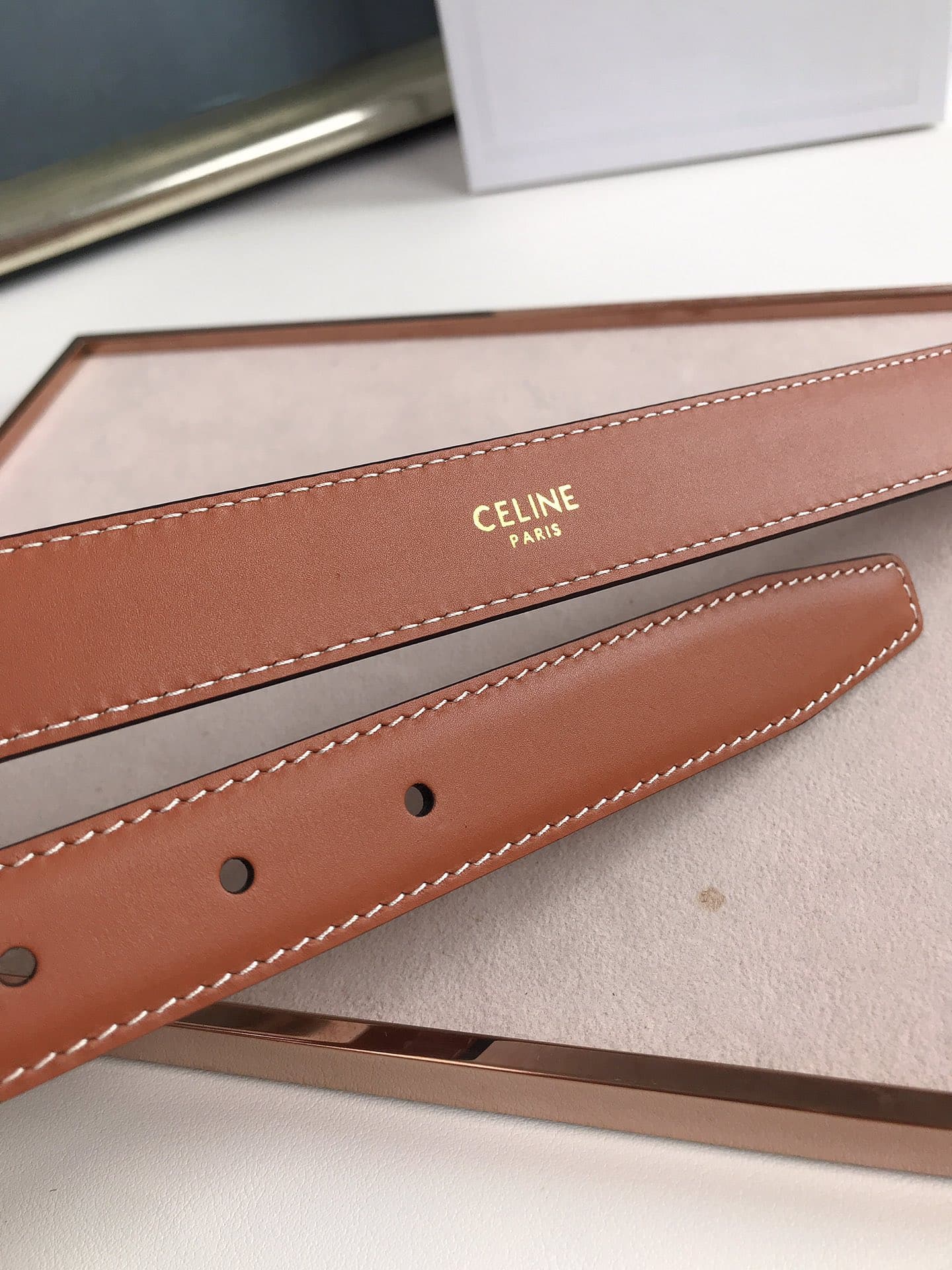 CELINE SMALL TRIOMPHE BROWN BELT IN NATUTAL CALFSKIN GOLD METAL - Image 3