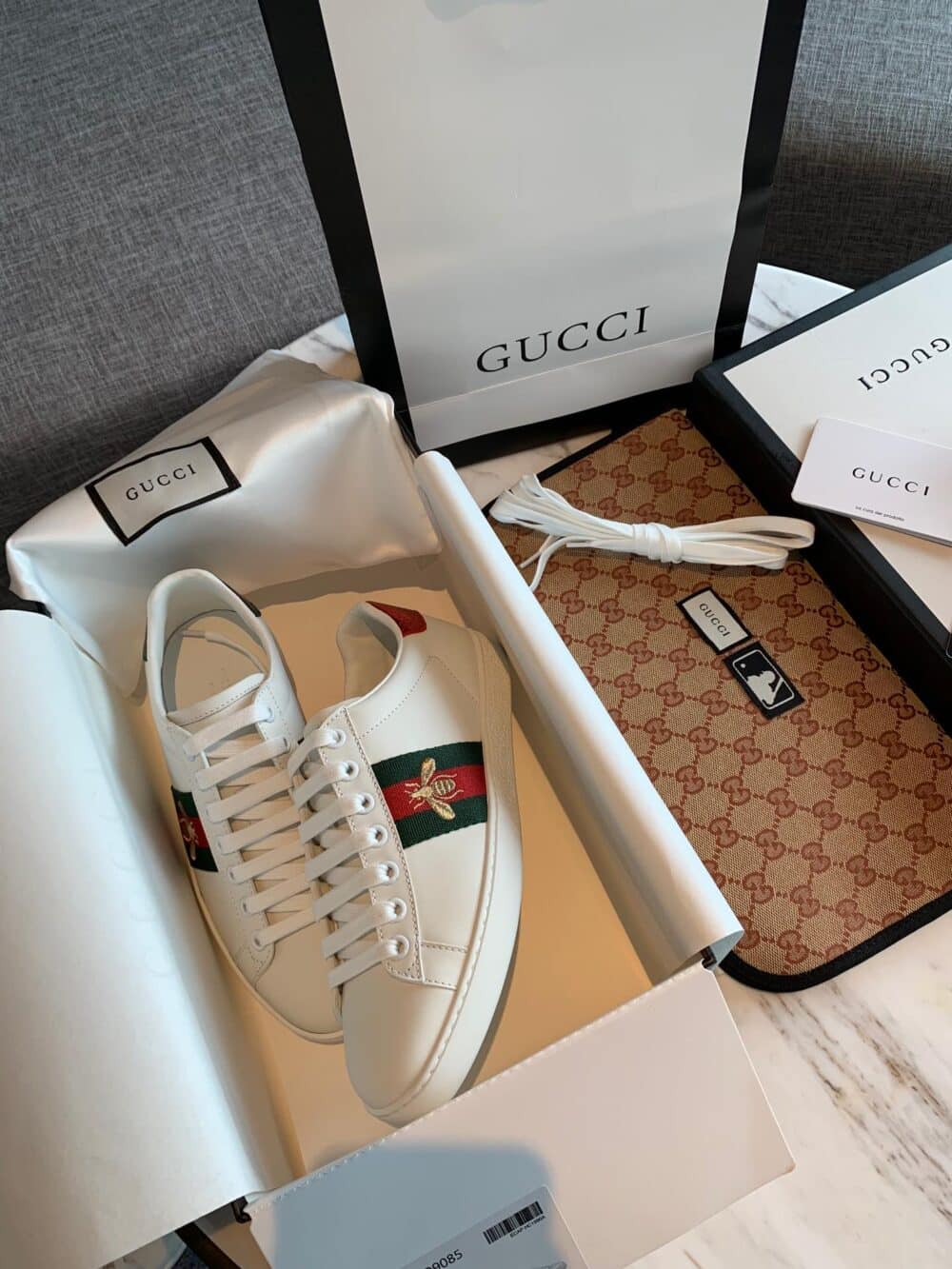 GUCCI ACE EMBROIDERED SNEAKER BEE WHITE 429446 02JP0 9064 - Image 8