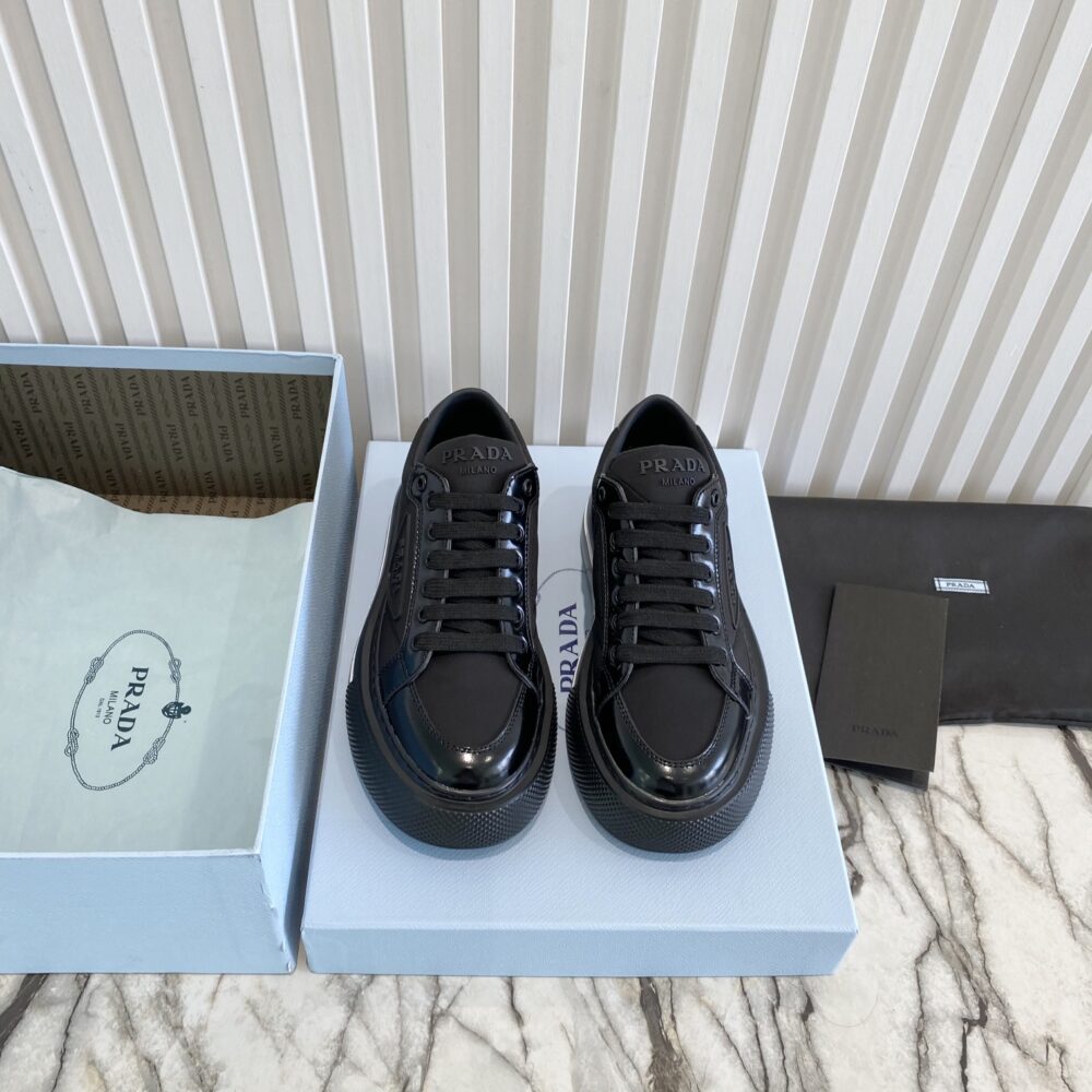 PRADA MACRO RE-NYLON AND BRUSHED LEATHER SNEAKERS BLACK 2EG3763LF5F0632 - Image 5