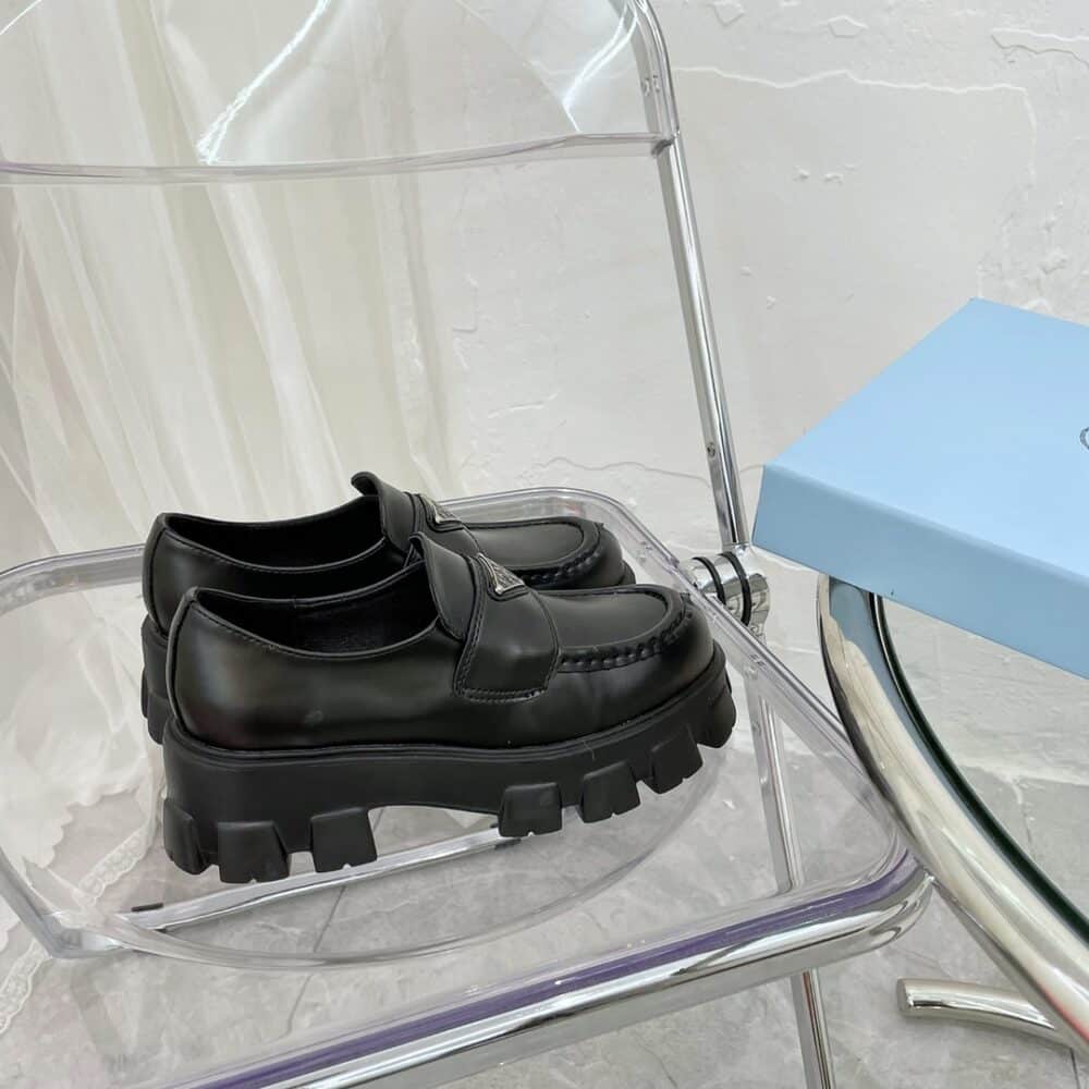 PRADA MONOLITH BRUSHED BLACK LEATHER LOAFERS 2DE129B4LF0002 - Image 6