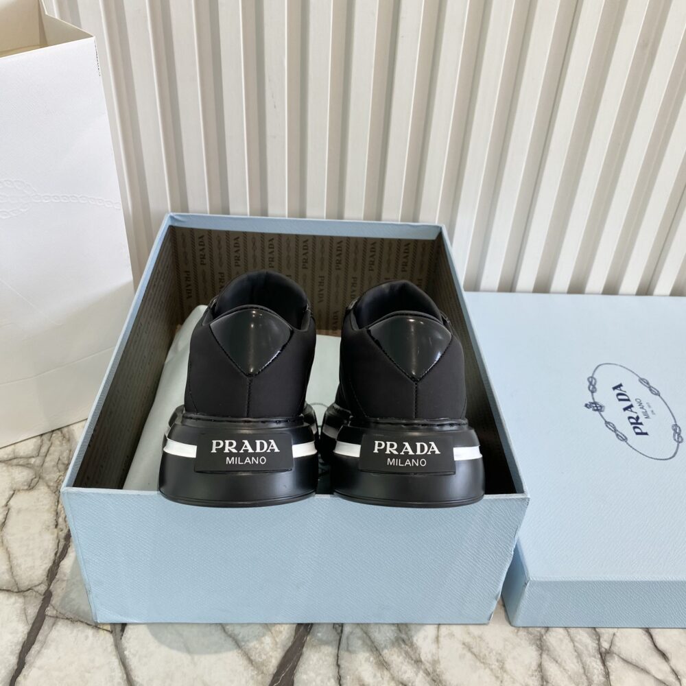 PRADA MACRO RE-NYLON AND BRUSHED LEATHER SNEAKERS BLACK 2EG3763LF5F0632 - Image 4