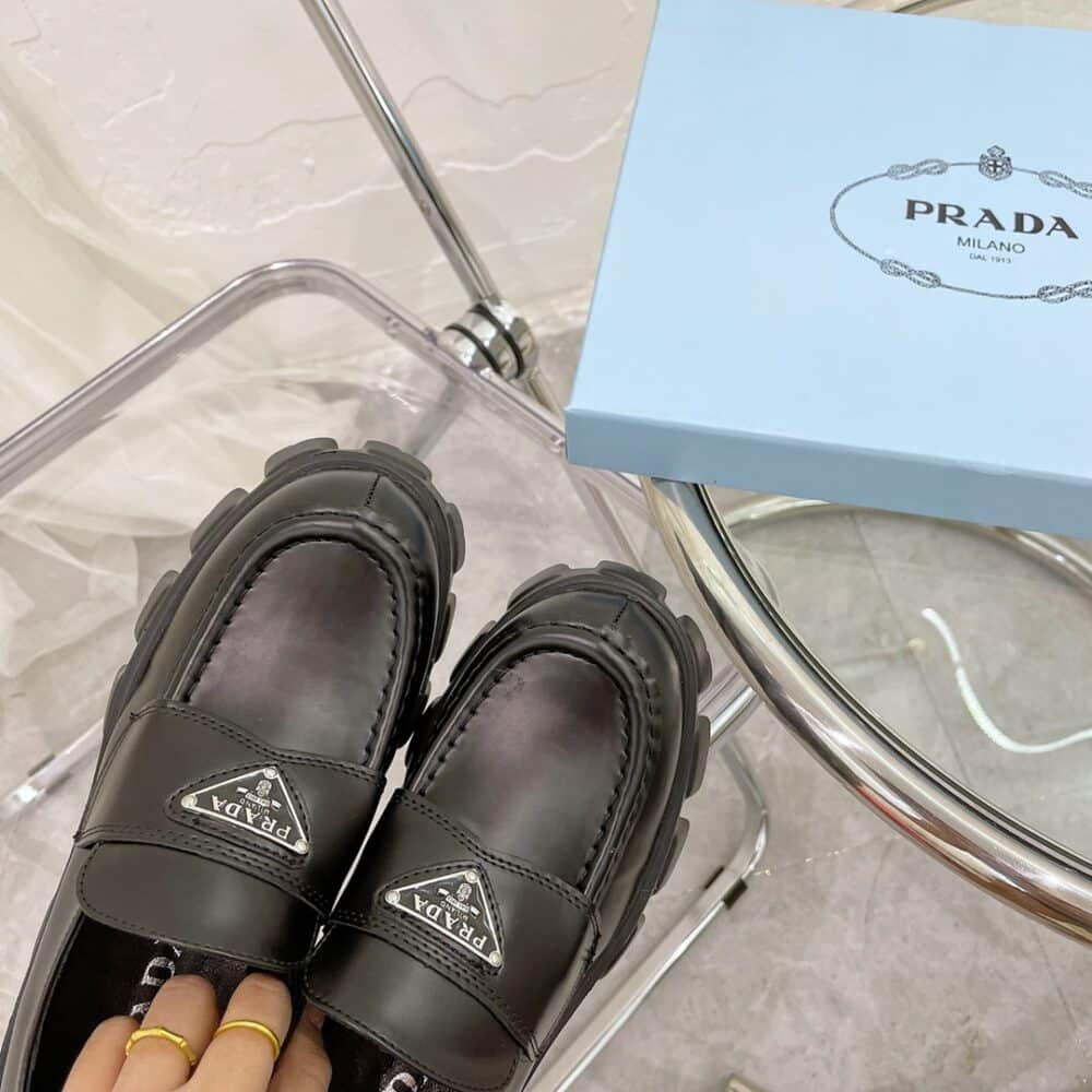 PRADA MONOLITH BRUSHED BLACK LEATHER LOAFERS 2DE129B4LF0002 - Image 5