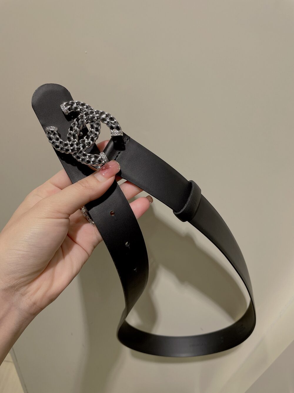 Alternative view of CHANEL BELT CALFSKIN GOLD METAL STRASS BLACK 3CM