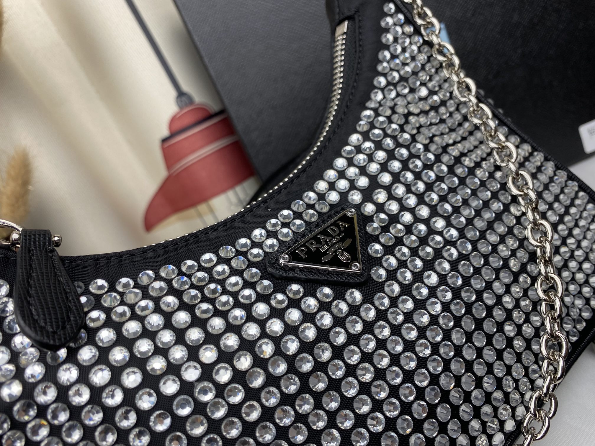 PRADA RE EDITION 2005 SATIN BAG WITH CRYSTALS 23CM 1BH204 2AWL F0T7O V V9L - Image 8