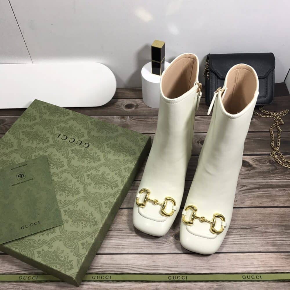 Alternative view of GUCCI WOMEN'S HORSEBIT MID HEEL ANKLE BOOTS WHITE 643888 BKO00 9022